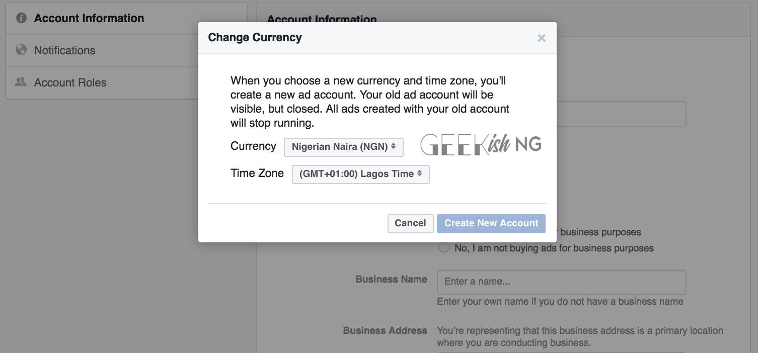 Change Facebook Ad Account Currency To Naira