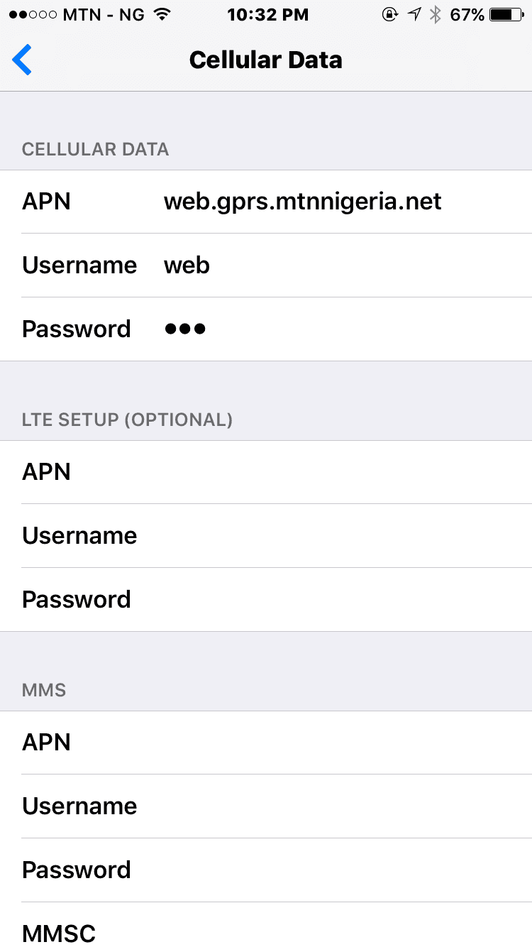 MTN Internet Configuration for iPhone