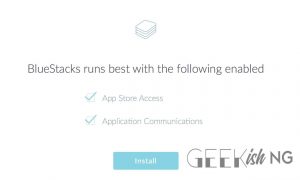 Click install for BlueStacks App Player