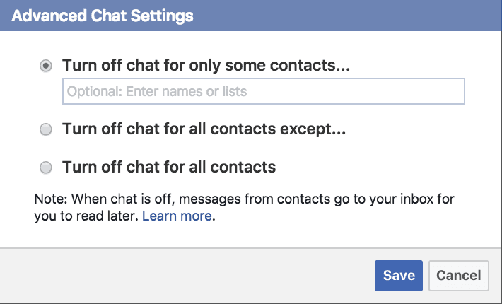 Turn off Chat for Some Friends Facebook