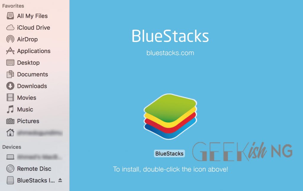 click to install BlueStacks for playing apps games on mac